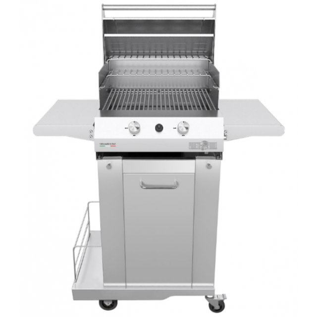 Gratar mobil PIANETAGRILL PIANETAGRILL37 ALB două arzătoare de 8 kW,2 rafturi laterale pliabile