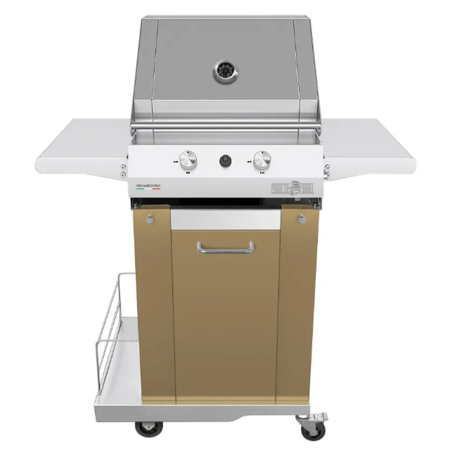 Gratar mobil PIANETAGRILL PIANETAGRILL41 CREM două arzătoare de 8 kW,2 rafturi laterale pliabile