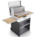 Gratar pe lemne PIANETAGRILL PIANETAGRILL49 NEGRU două tăvi laterale detașabile,compartiment dublu pentru lemn/accesorii