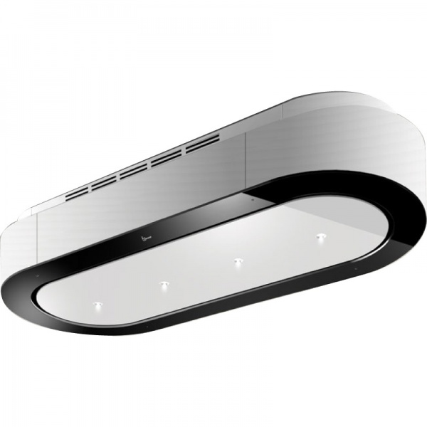 Hota de tavan Baraldi Unika 01UNKISV120WH80, 120 cm, 800 m3/h, sticla neagra/alb